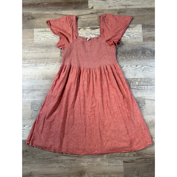 Madewell Smocked Linen-Blend Puff Sleeve Midi Dress - Size 2X - Picture 3 of 8